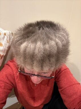 Mink pillbox hat in mint condition original box available separately